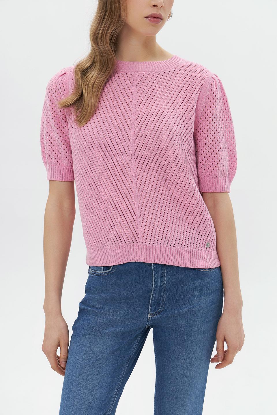 Пуловер Monari розовый с ажурной вязкой