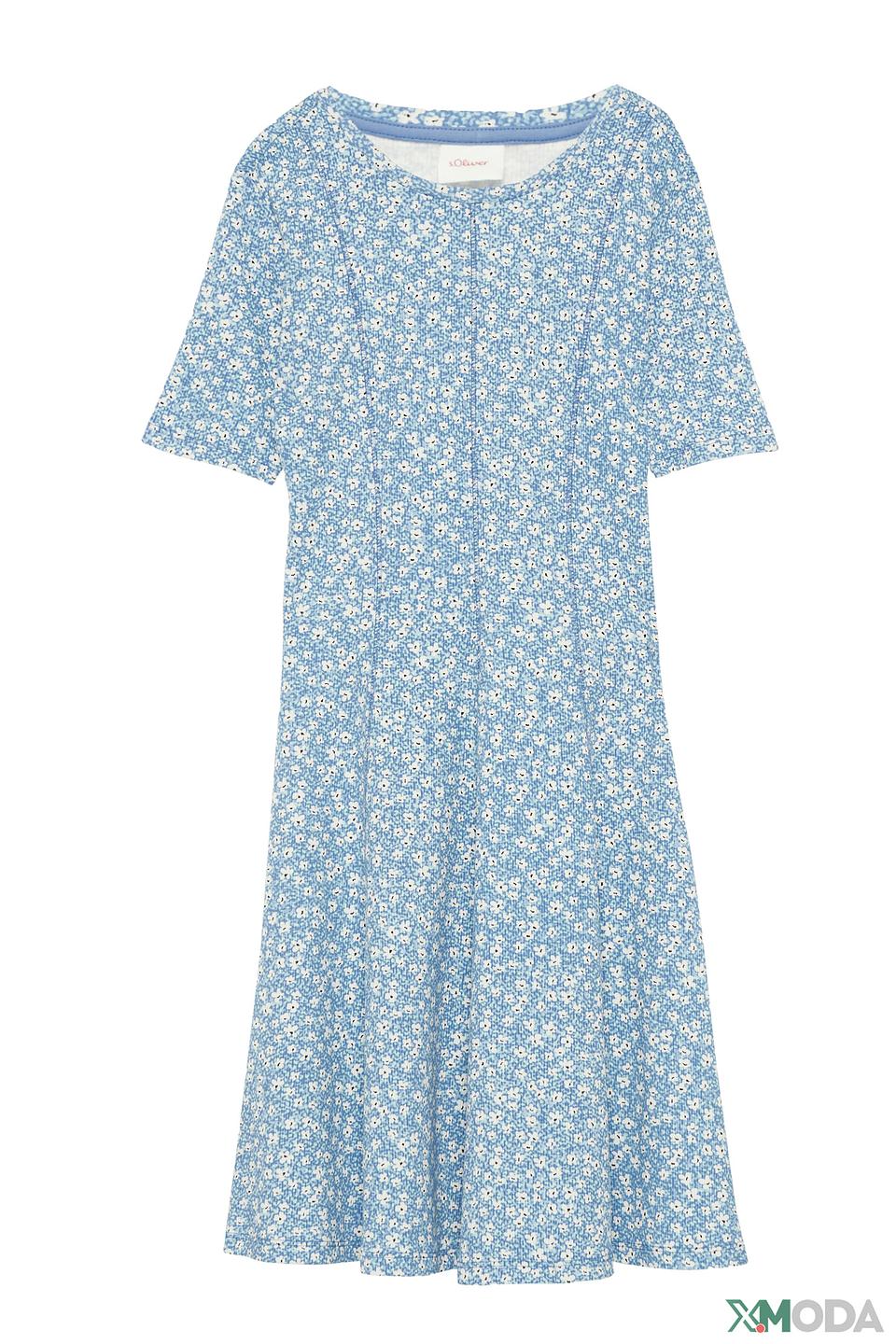 Платье s.Oliver с цветочным принтом голубое