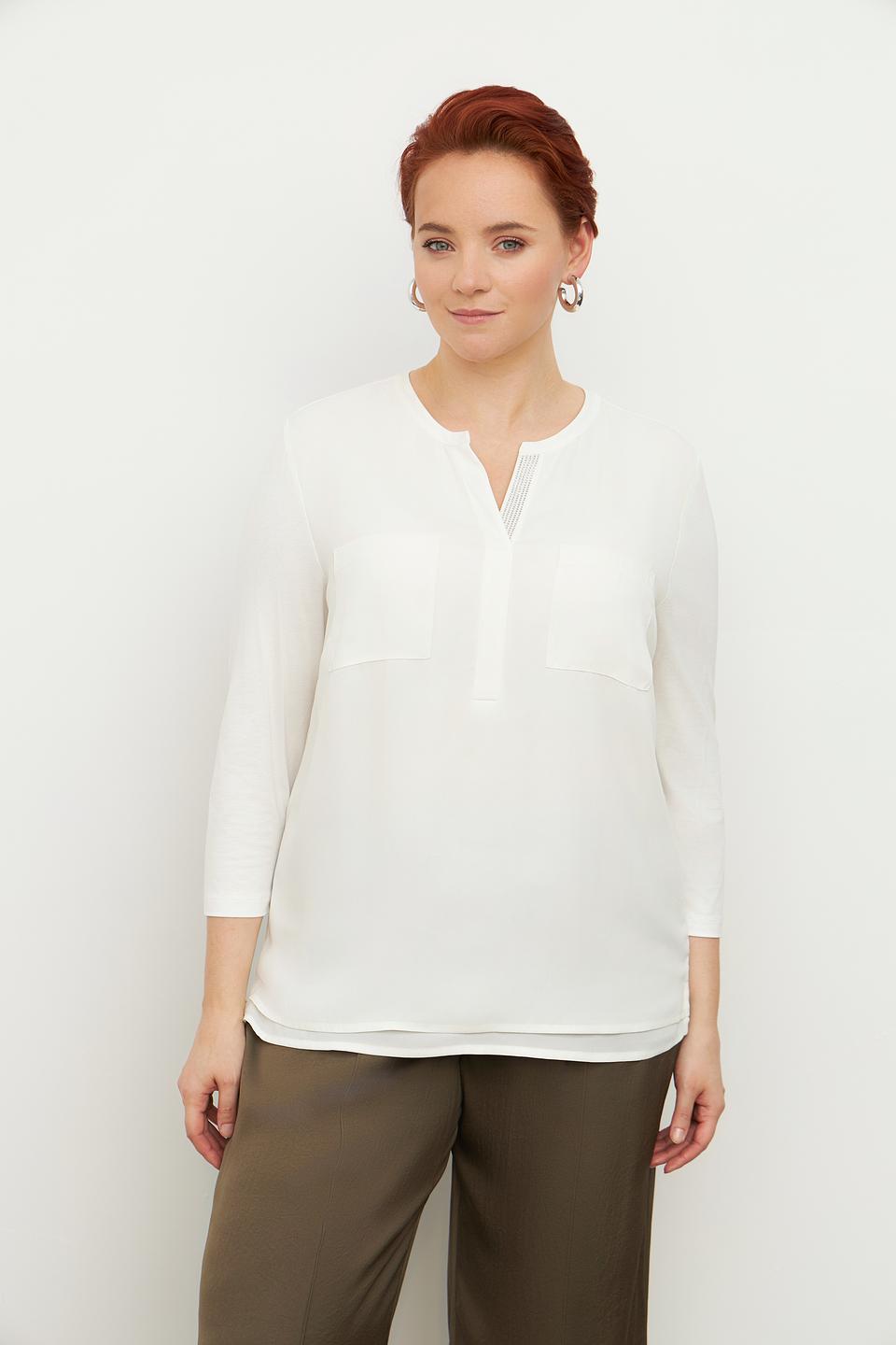 Блуза Rabe collection белая с V-образным вырезом