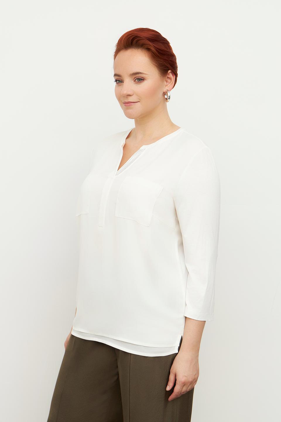 Блуза Rabe collection белая с V-образным вырезом