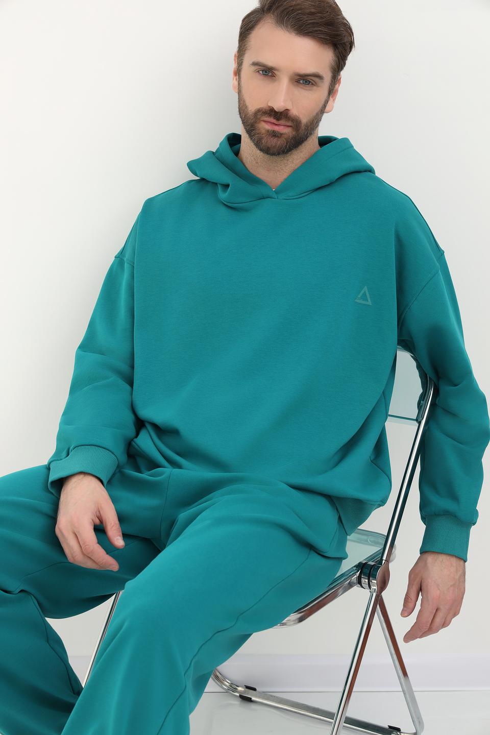 Пуловер Pezzo с капюшоном изумрудный