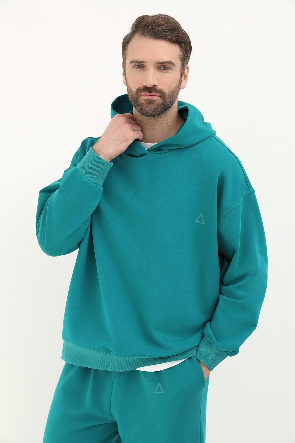 Пуловер Pezzo с капюшоном изумрудный