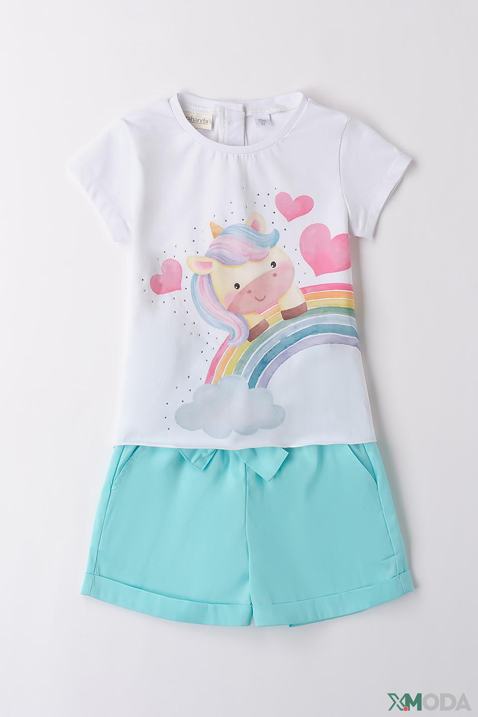 Комплект футболка+шорты Sarabanda единорог белый