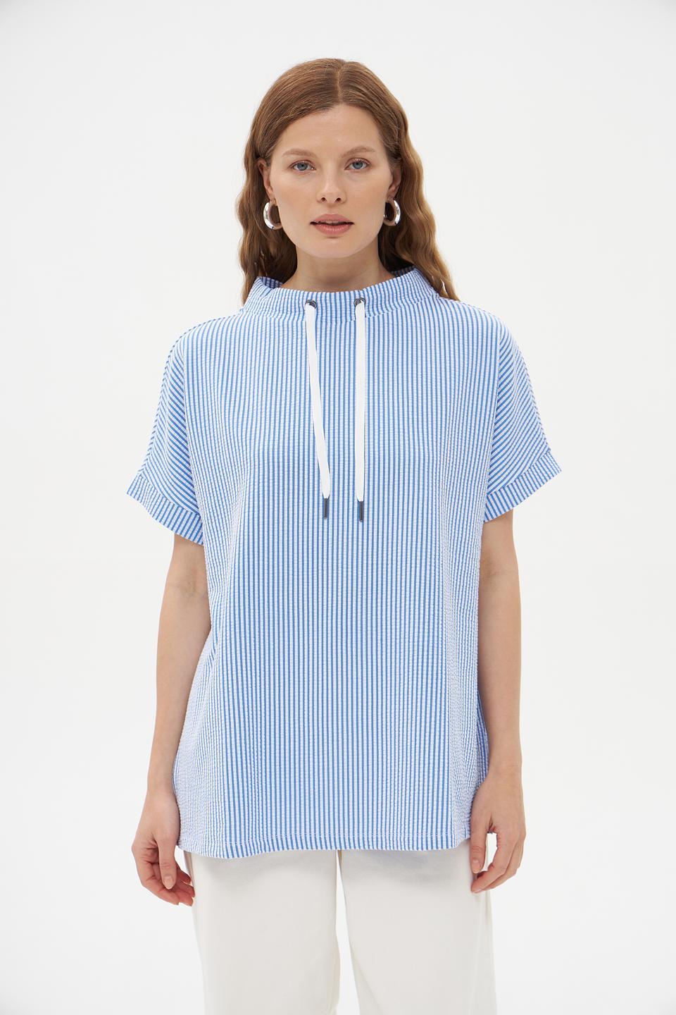 Блуза Pezzo в полоску с кулиской голубая