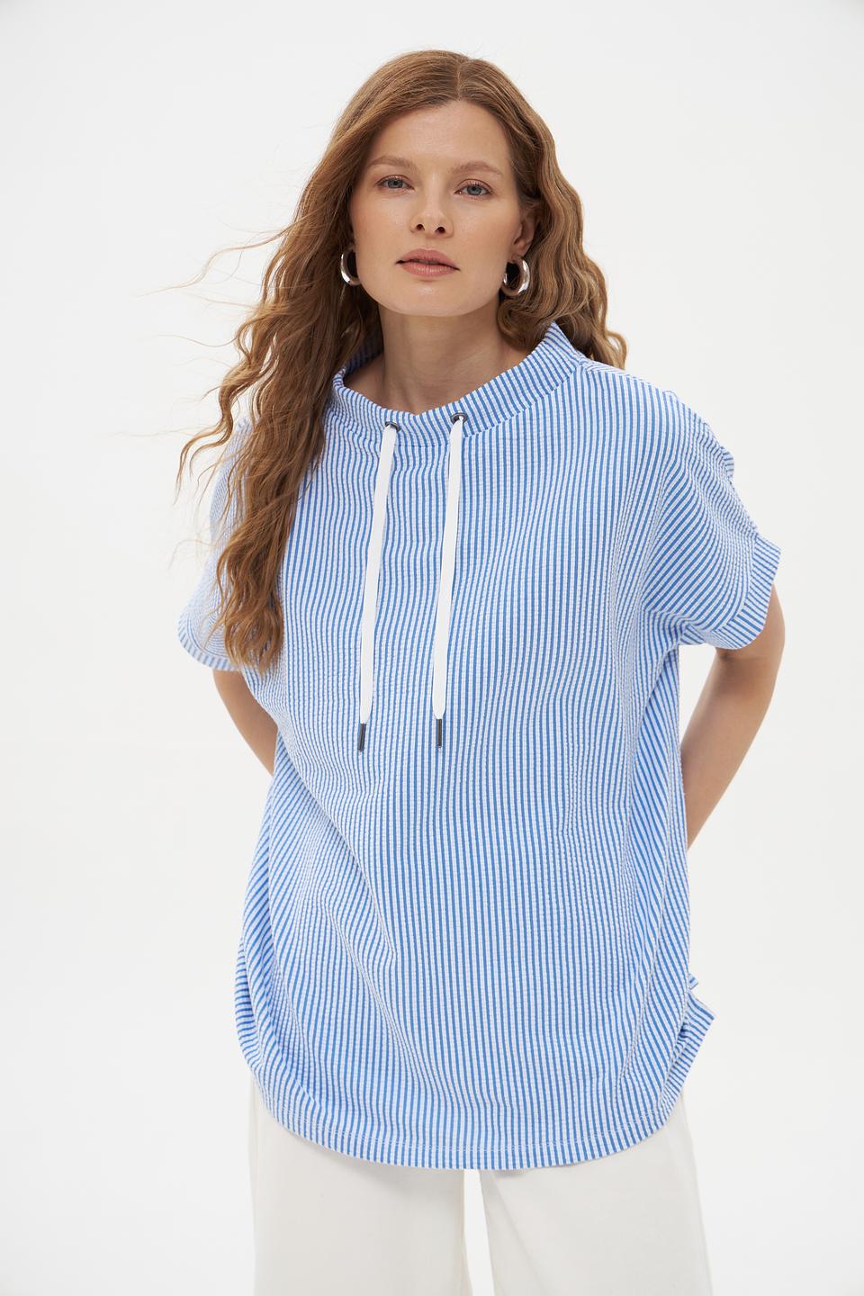 Блуза Pezzo в полоску с кулиской голубая