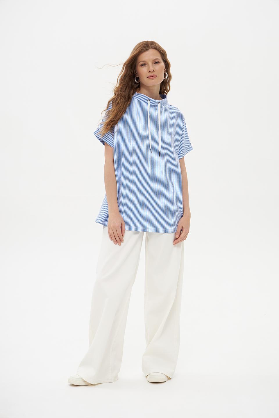 Блуза Pezzo в полоску с кулиской голубая