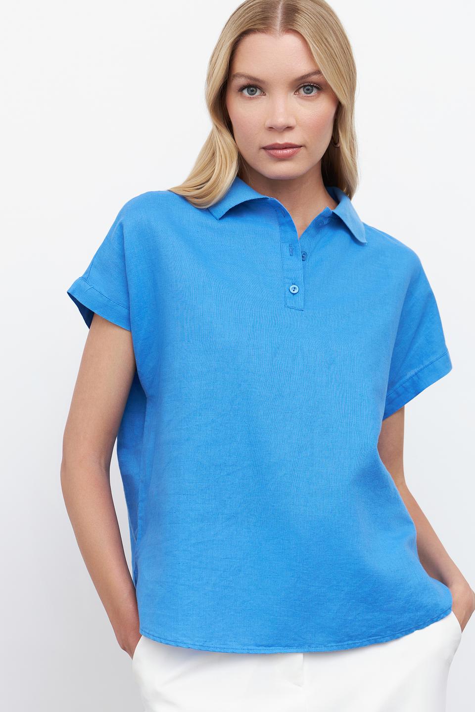 Блуза Pezzo голубая с воротником-поло