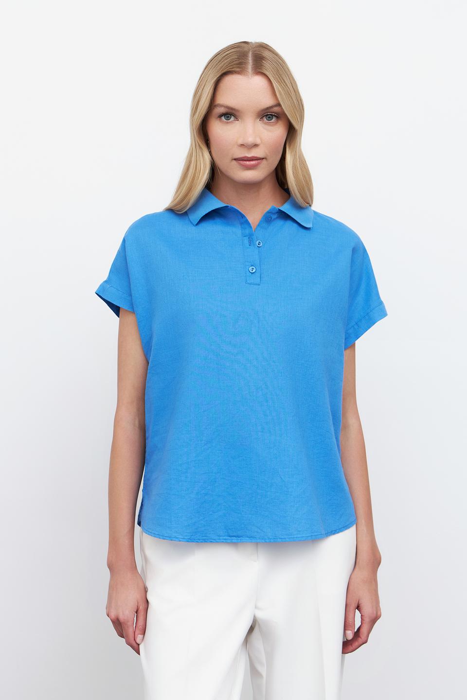 Блуза Pezzo голубая с воротником-поло