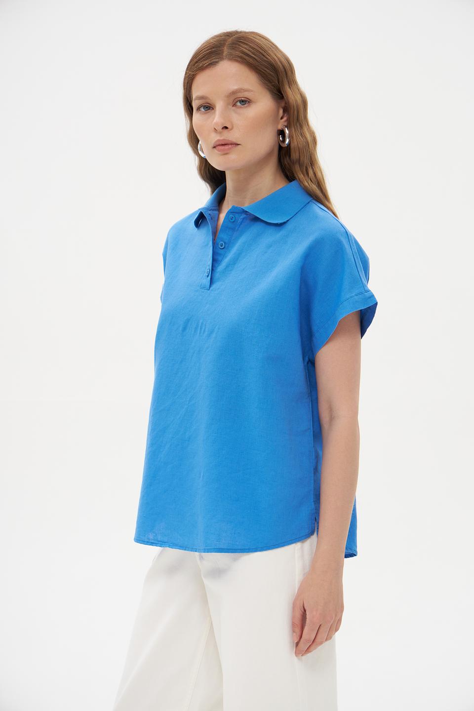 Блуза Pezzo голубая с воротником-поло