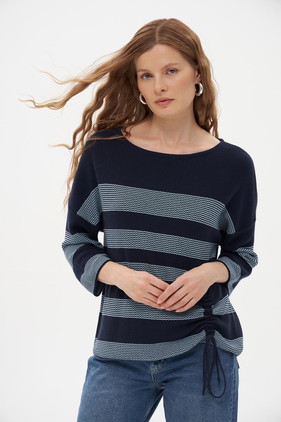 Пуловер Pezzo синий с голубыми полосками и кулиской