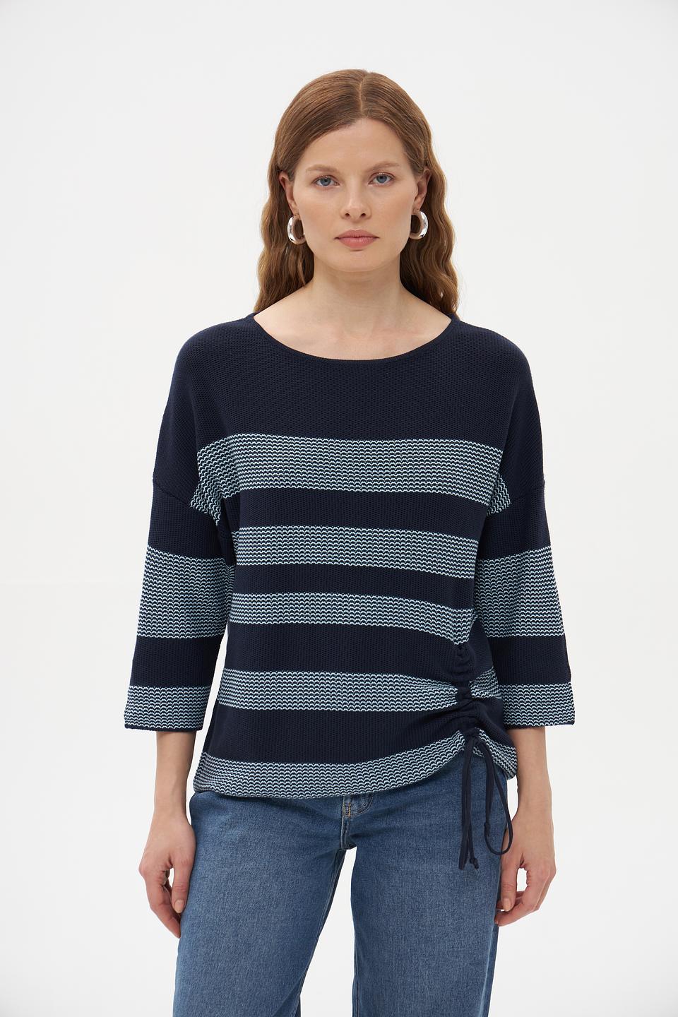 Пуловер Pezzo синий с голубыми полосками и кулиской