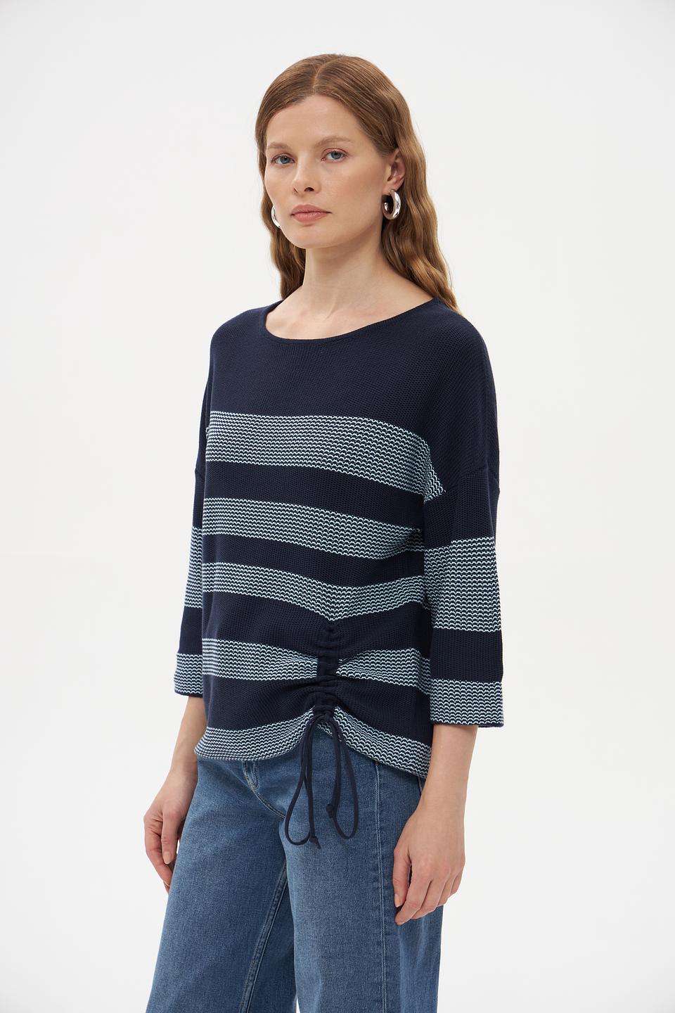 Пуловер Pezzo синий с голубыми полосками и кулиской