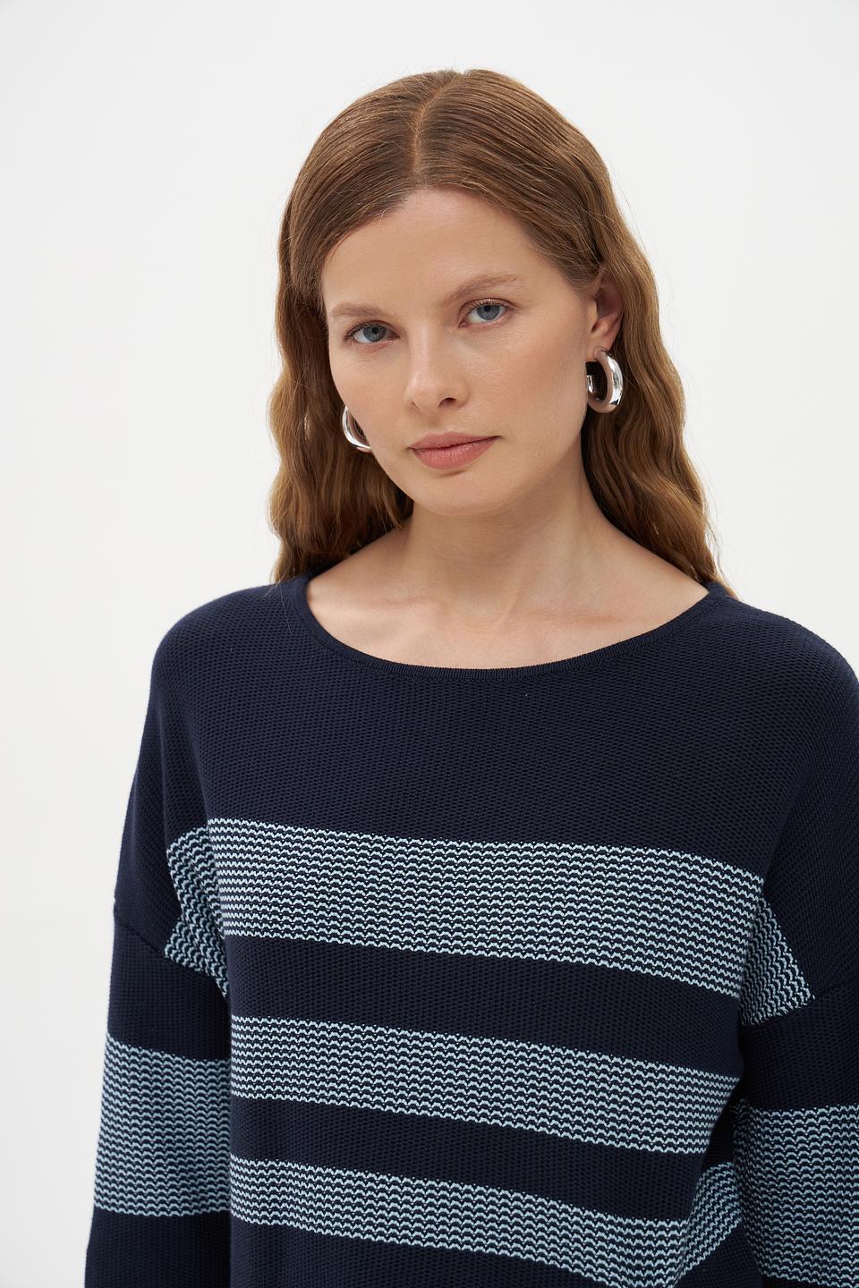 Пуловер Pezzo синий с голубыми полосками и кулиской