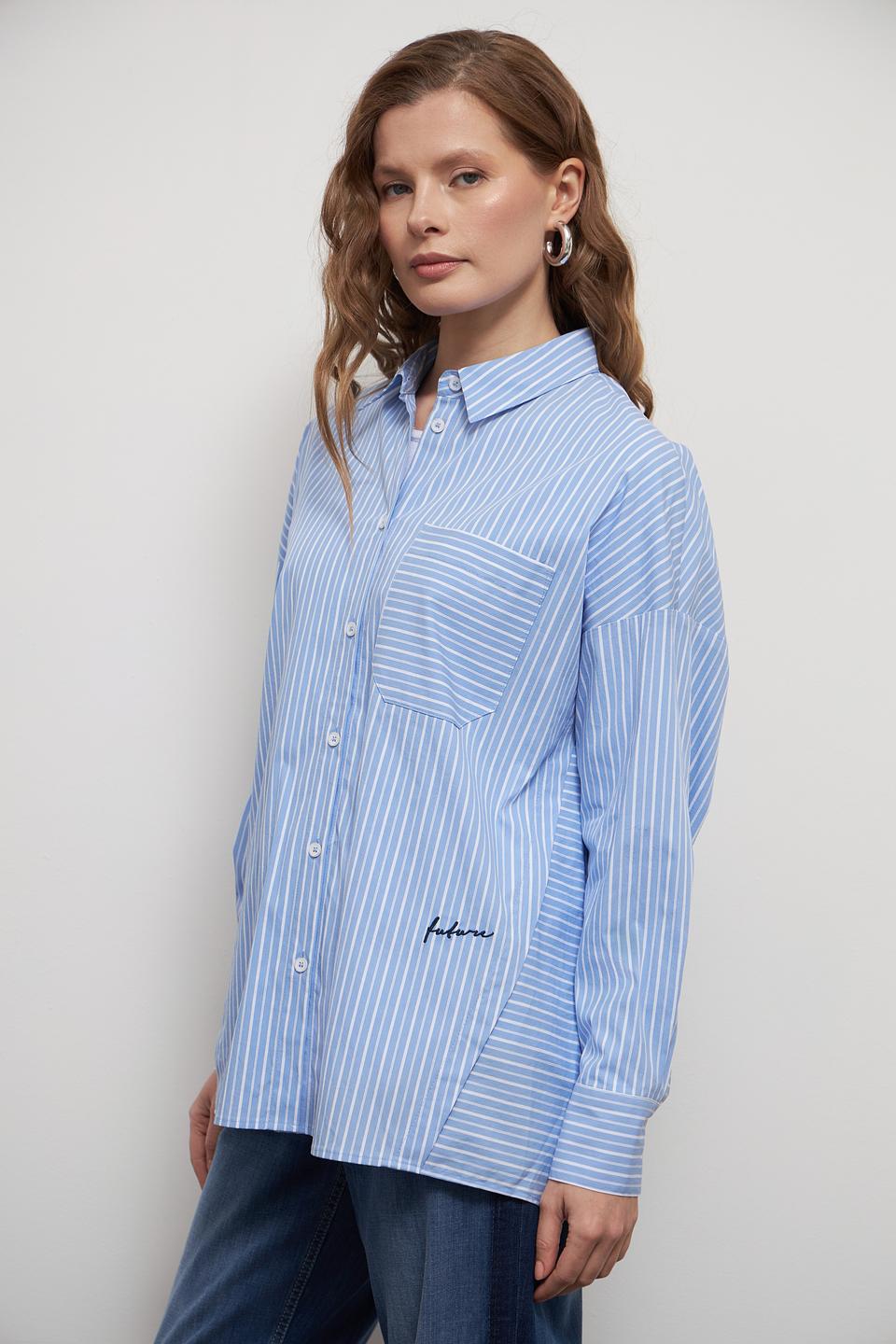 Рубашка Lecomte в полоску голубую