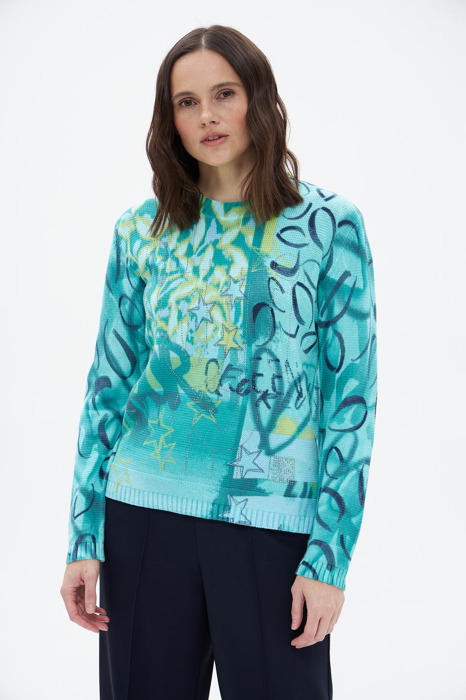 Пуловер Rabe collection с принтом бирюзовый