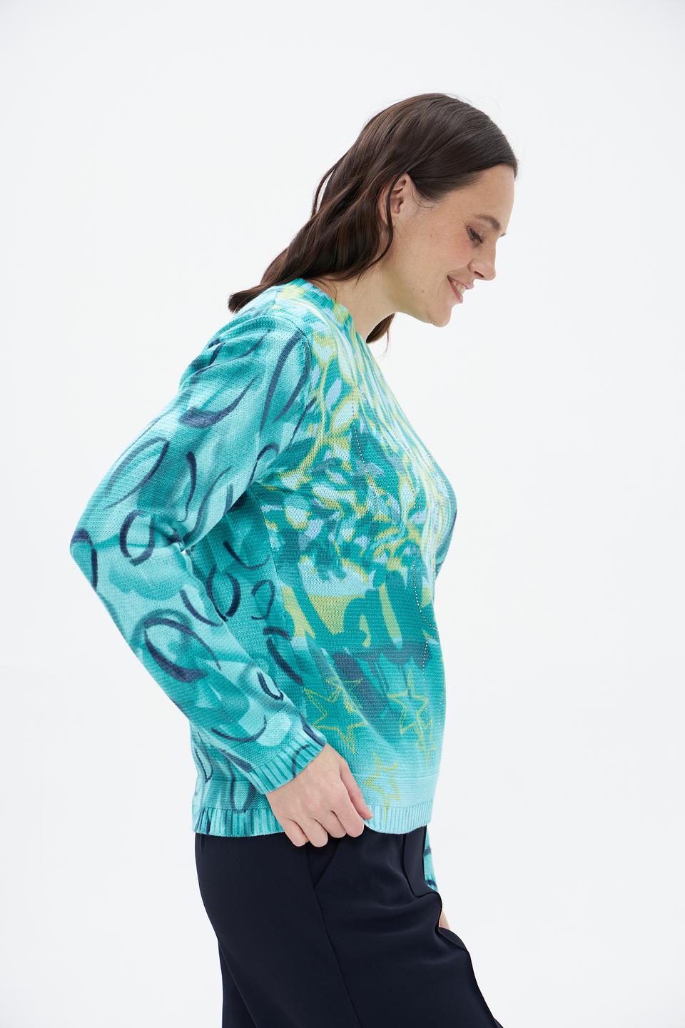 Пуловер Rabe collection с принтом бирюзовый