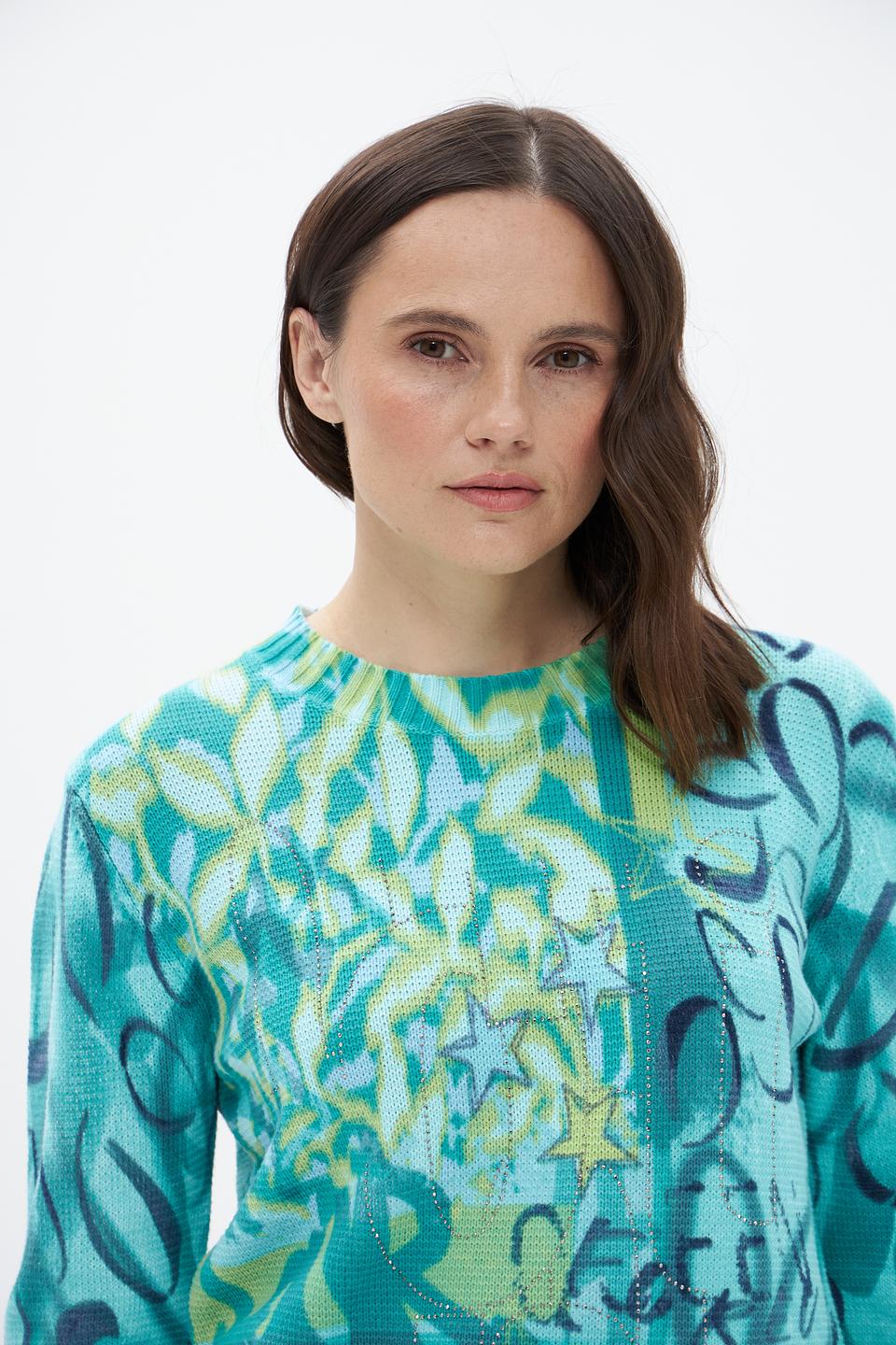 Пуловер Rabe collection с принтом бирюзовый