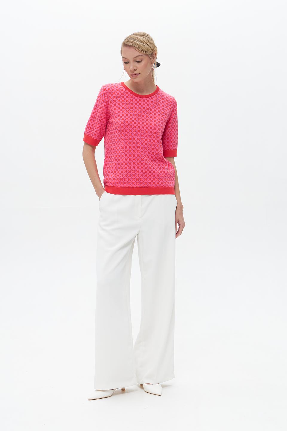 Пуловер Gerry Weber розовый с рисунком хлопок