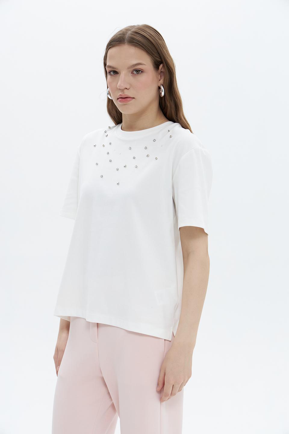Футболка Oui белая с декоративными элементами