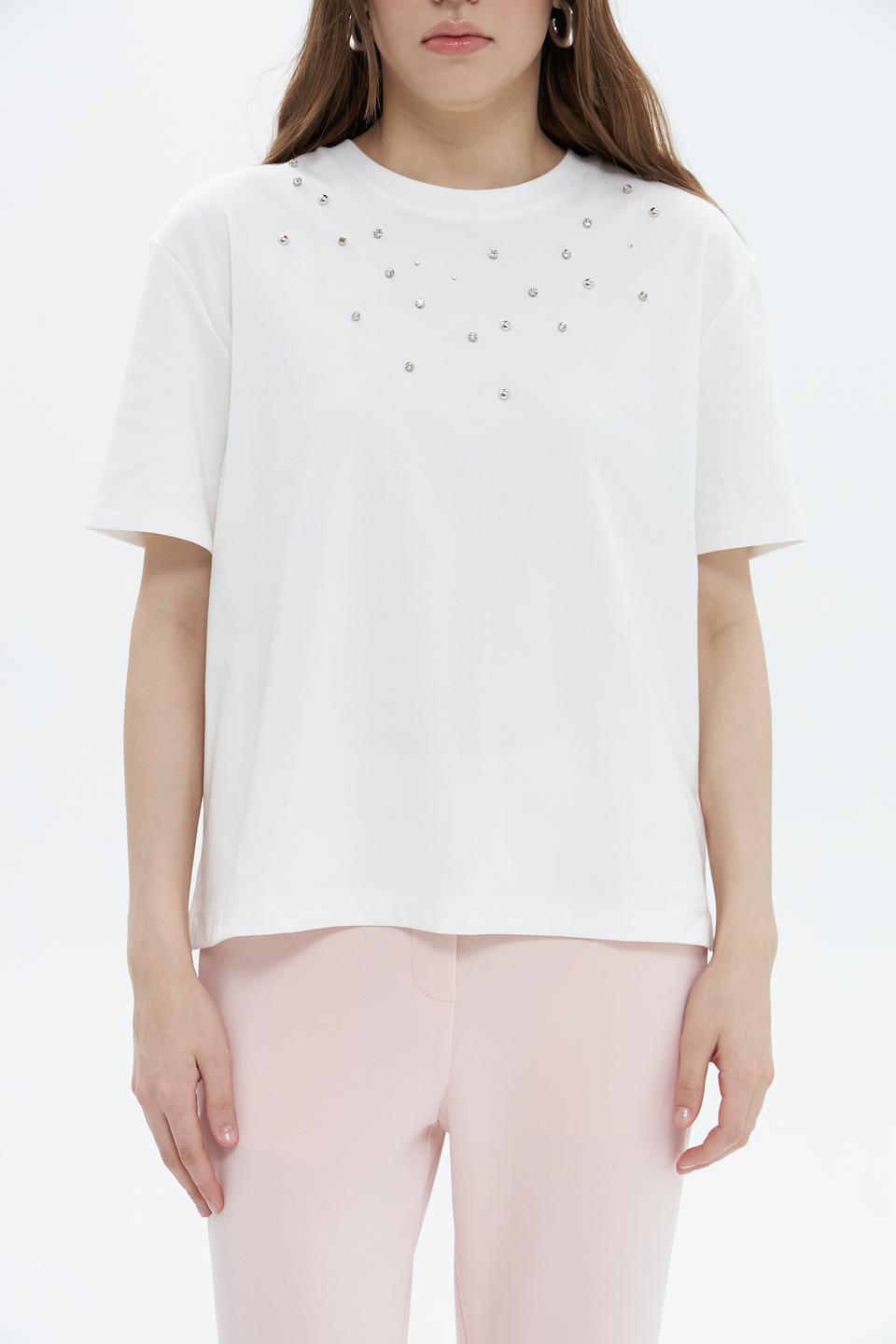 Футболка Oui белая с декоративными элементами