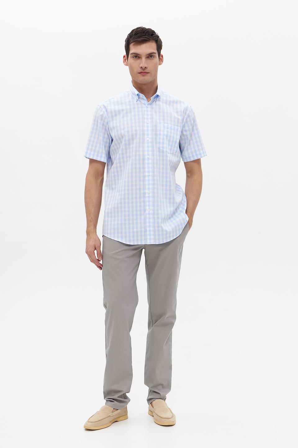 Рубашка кр Seidensticker в клетку голубая