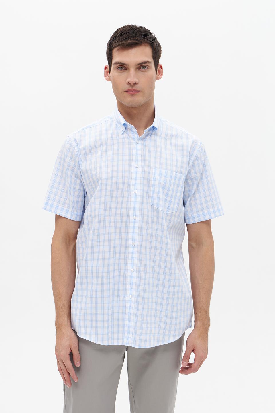 Рубашка кр Seidensticker в клетку голубая