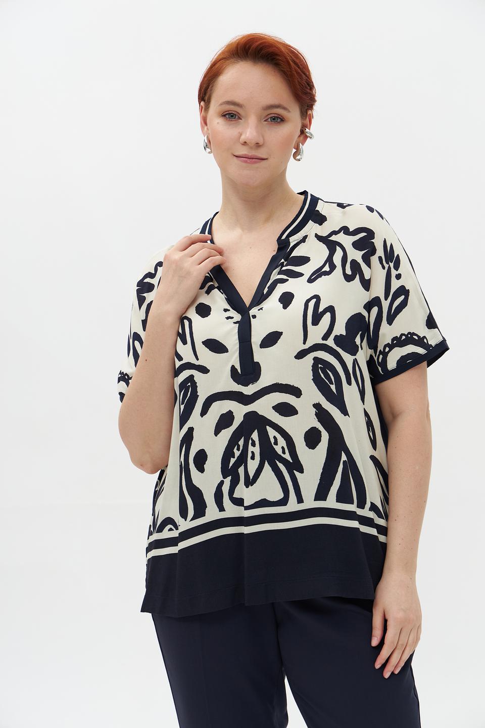 Блуза Frapp с принтом бежево-чёрный