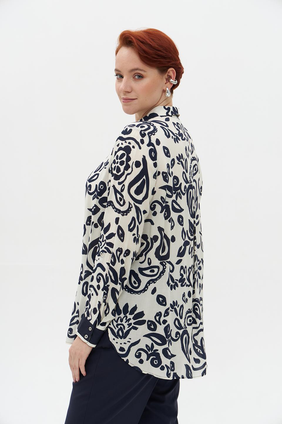 Блуза Frapp с принтом бежево-синяя