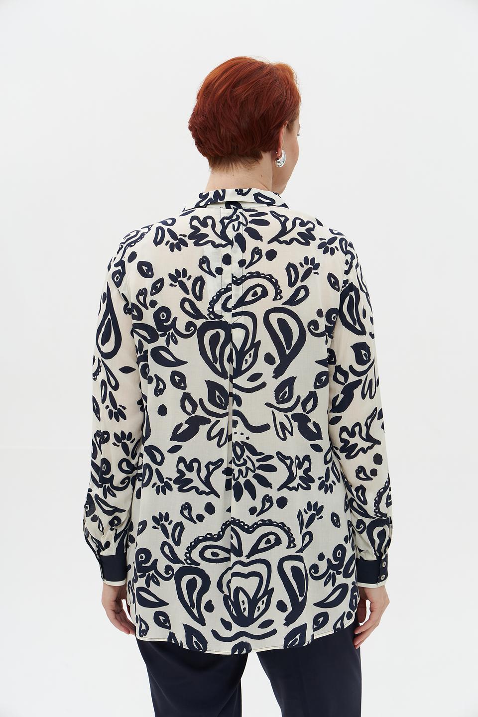 Блуза Frapp с принтом бежево-синяя