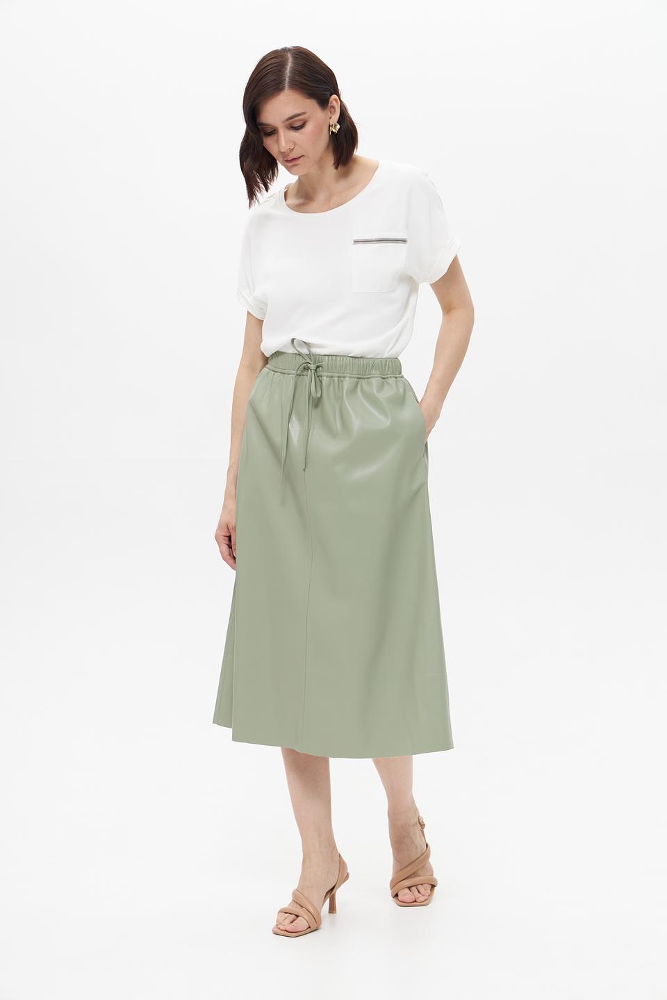 Юбка UNQ экокожа с завязками хаки