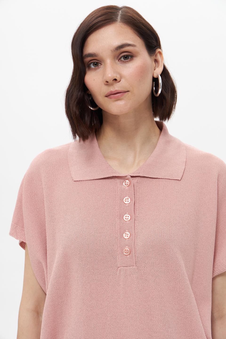 Пуловер Croche с воротником-поло розовый