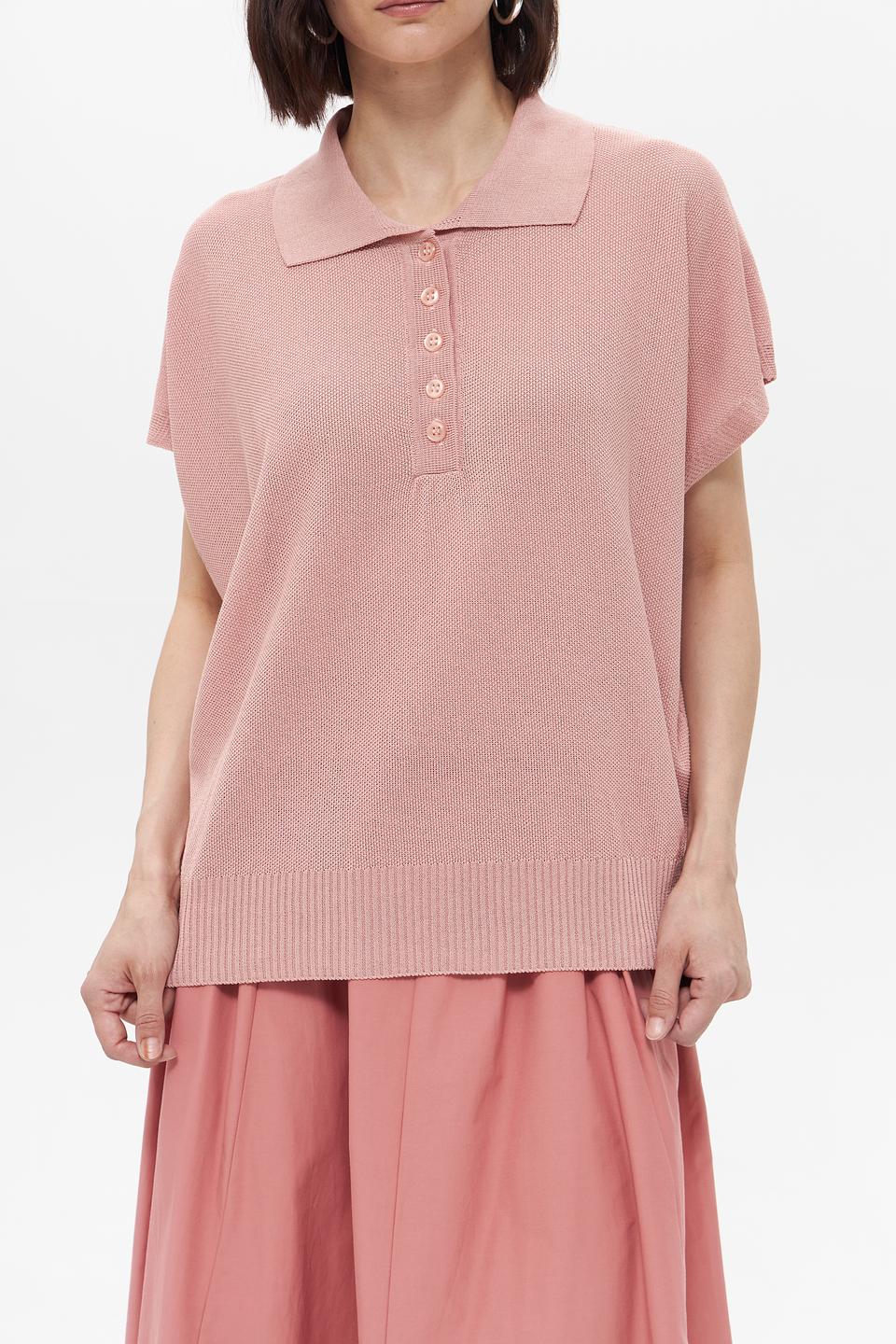 Пуловер Croche с воротником-поло розовый