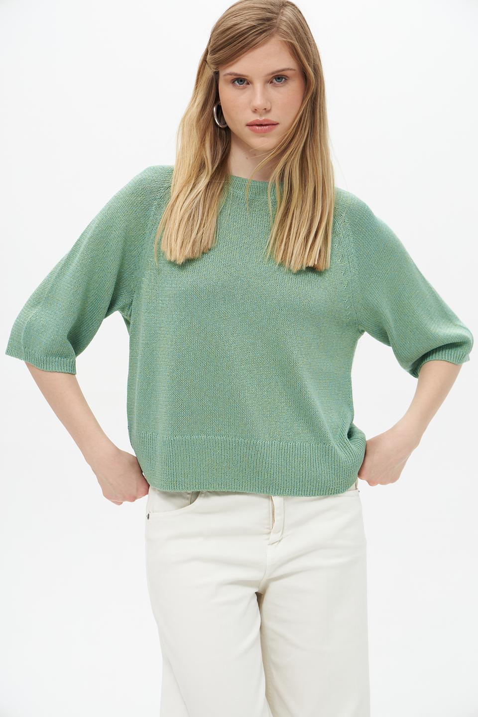 Пуловер Lecomte зелёный с 3/4 рукавом