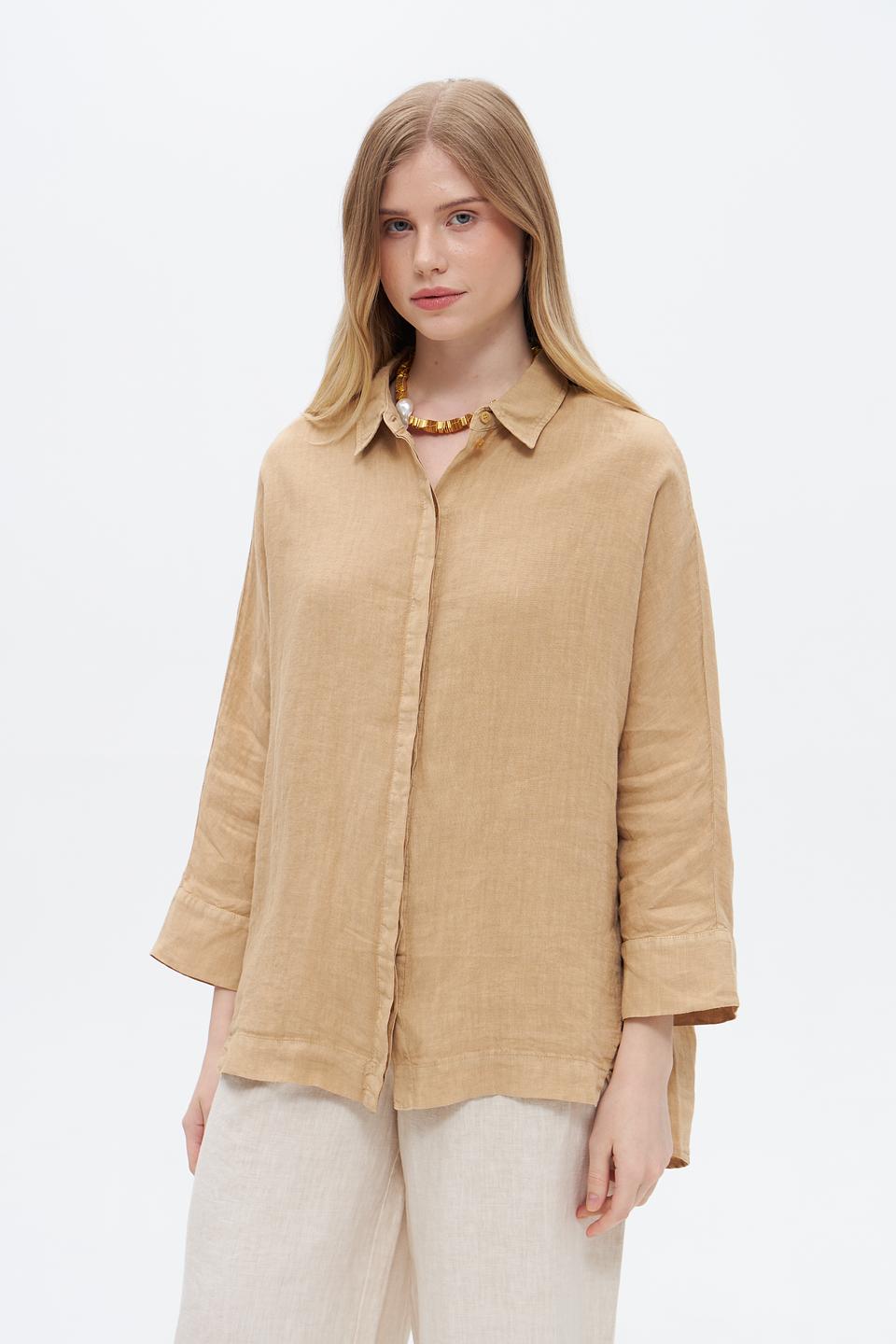 Блуза Oui из льна бежевая