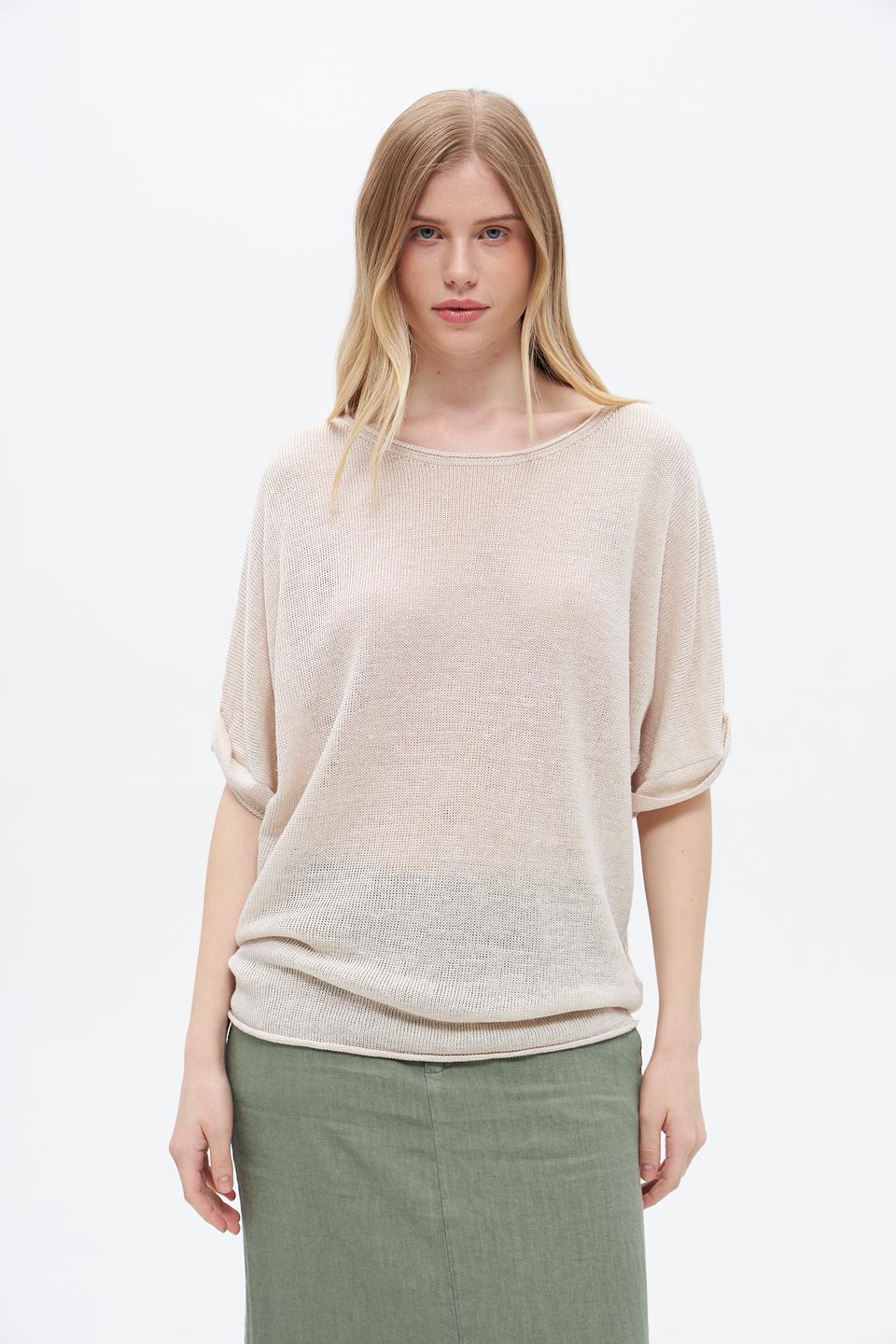 Пуловер Oui из льна бежевый