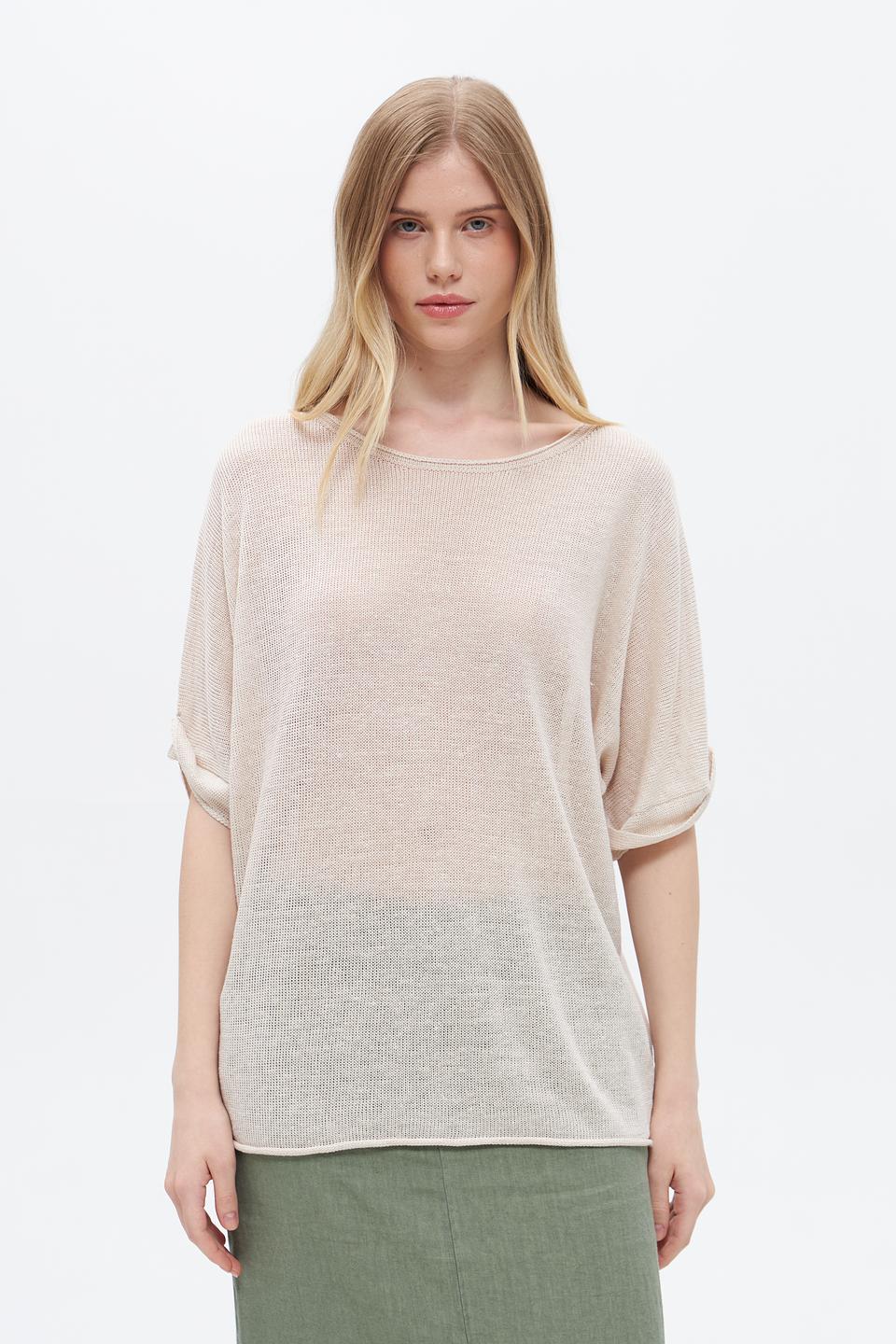 Пуловер Oui из льна бежевый