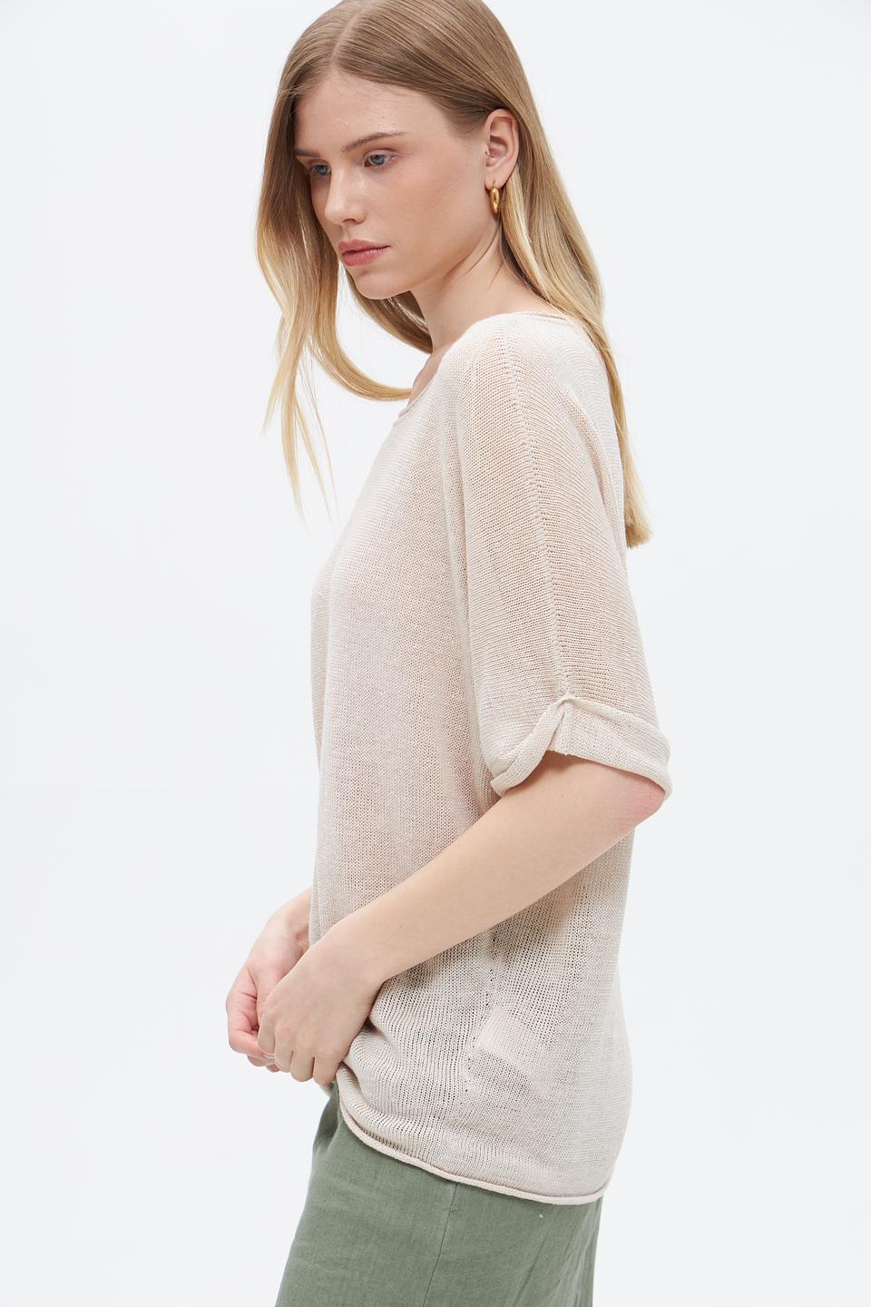 Пуловер Oui из льна бежевый