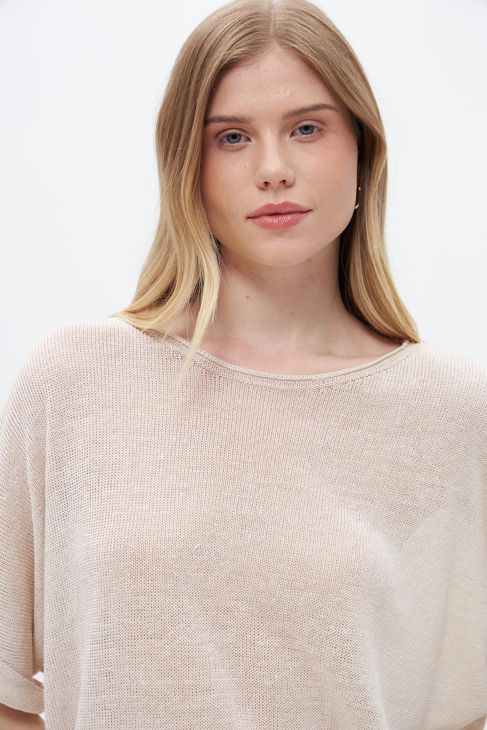 Пуловер Oui из льна бежевый