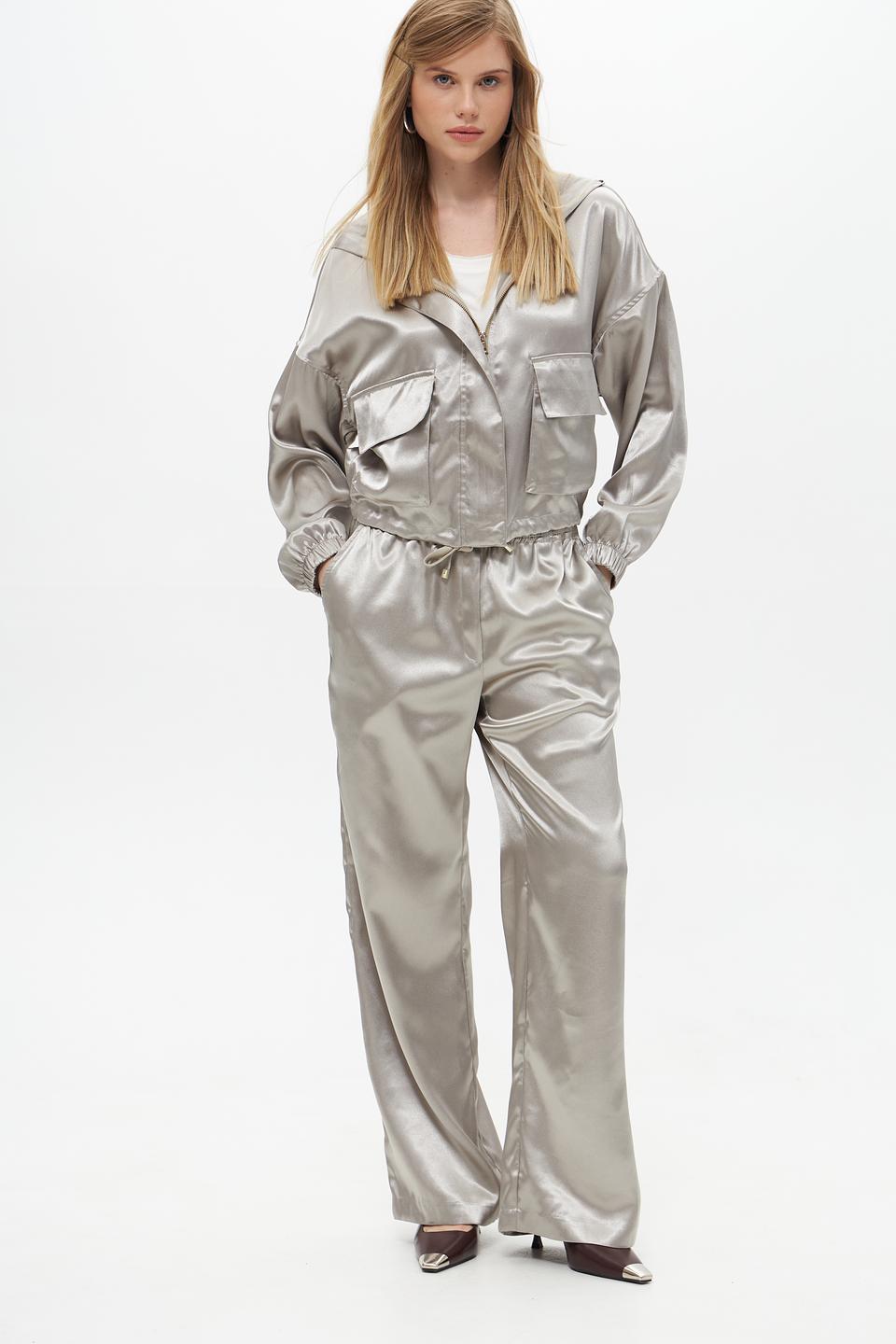 Брюки Lecomte атласные серые