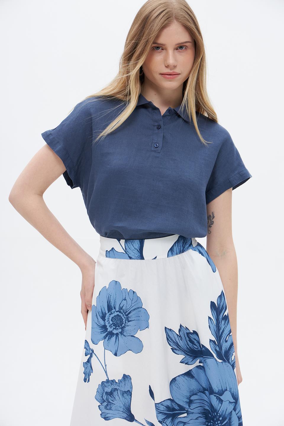 Блуза Oui из льна, синяя