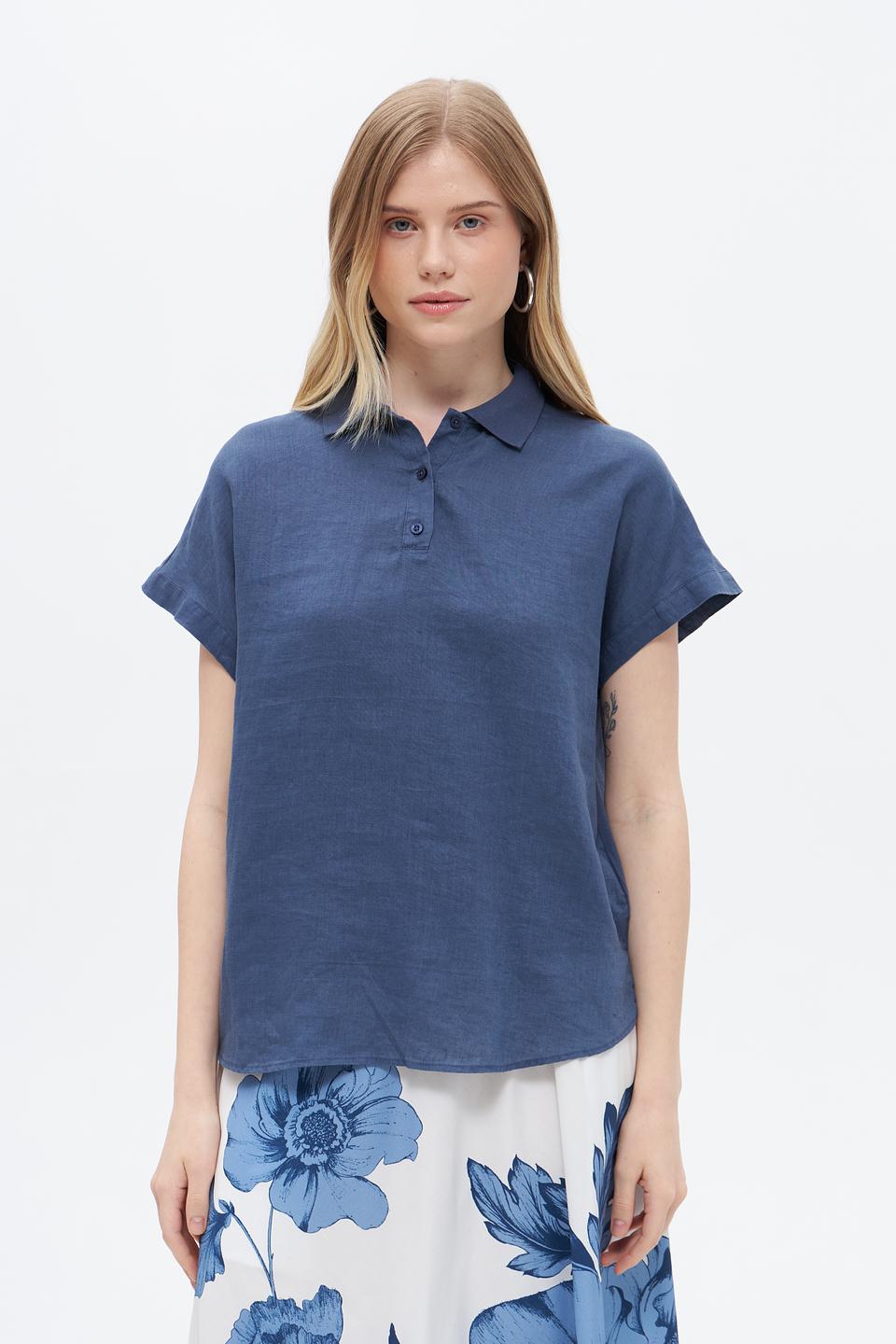 Блуза Oui из льна, синяя