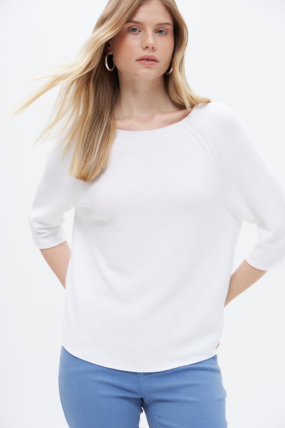 Пуловер Oui женский белый с 3/4 рукавом