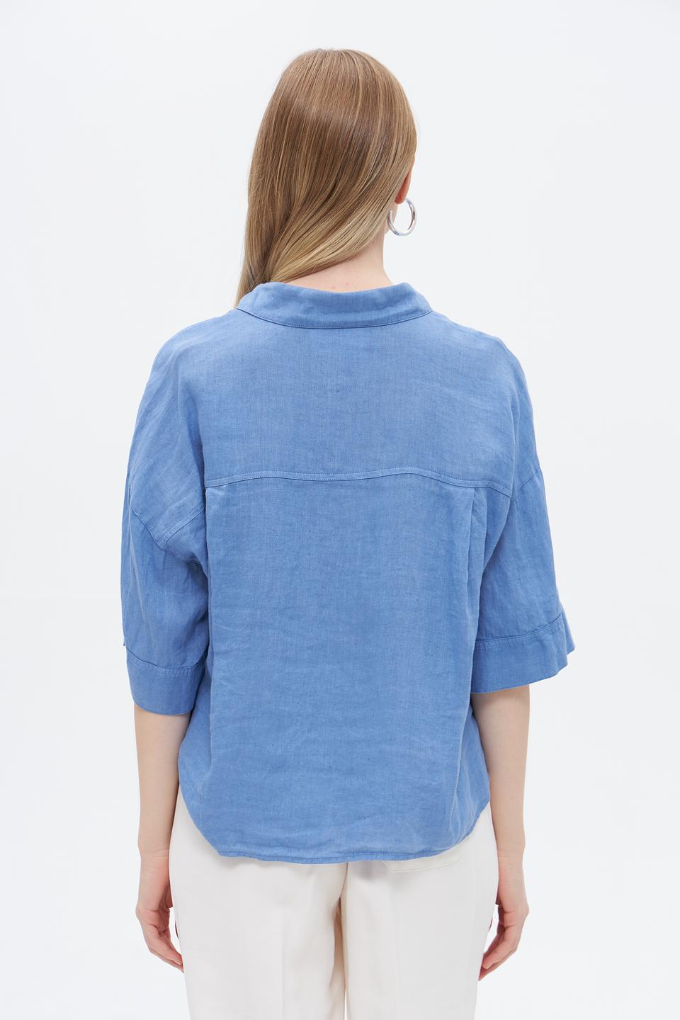 Блуза Oui из льна голубая