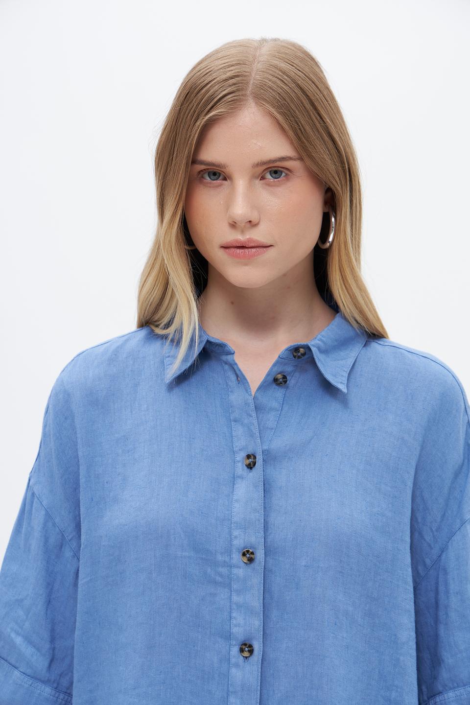 Блуза Oui из льна голубая