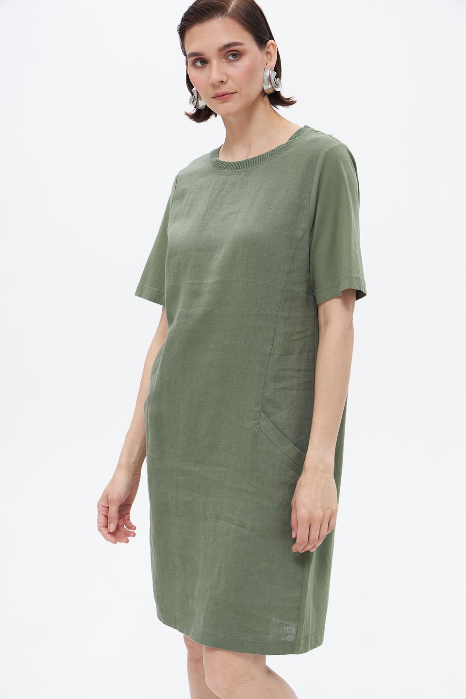 Платье Oui из льна оливковое