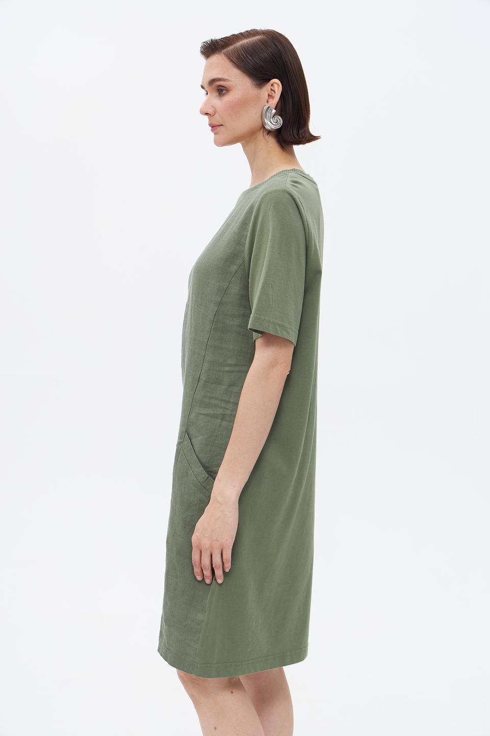 Платье Oui из льна оливковое