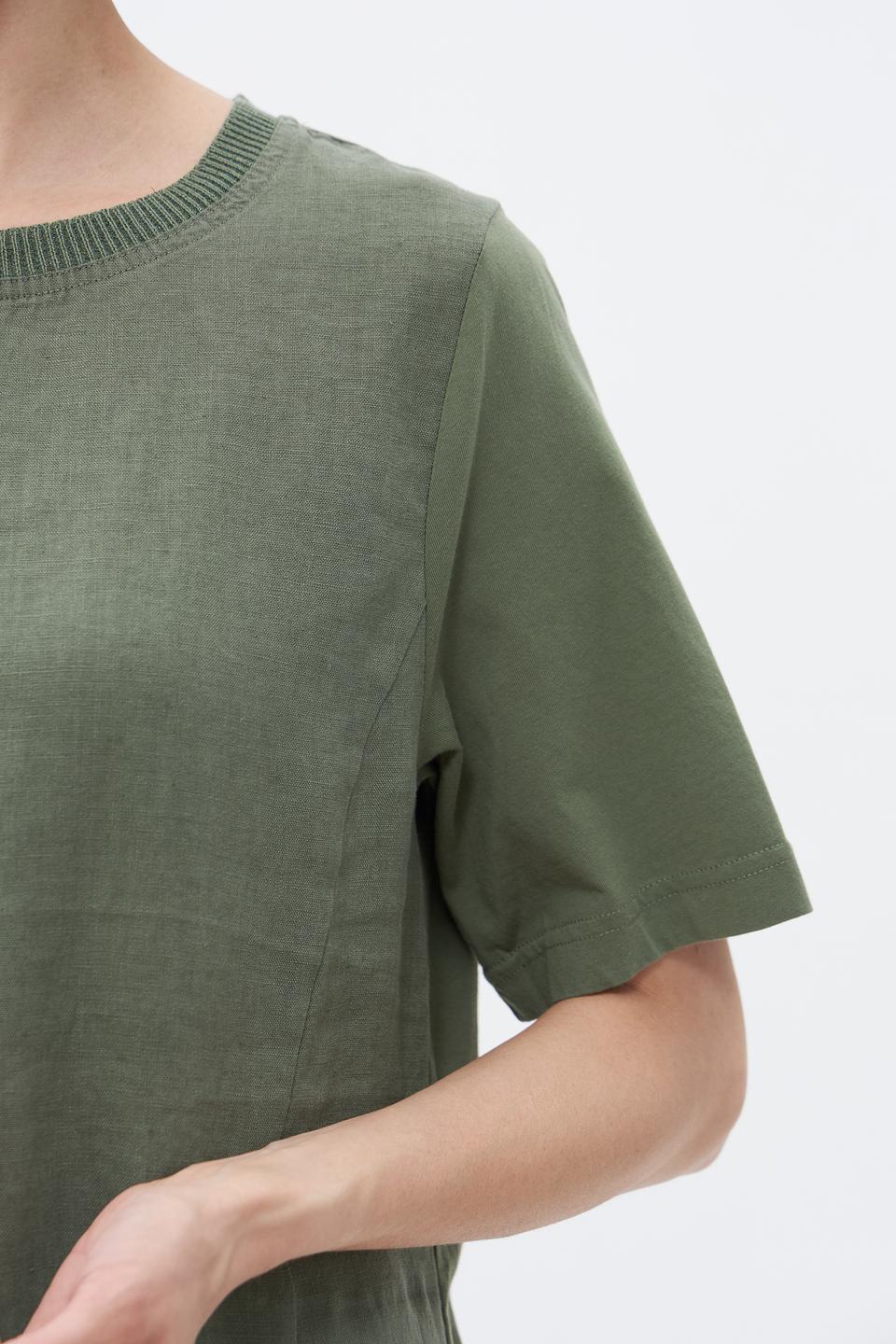 Платье Oui из льна оливковое