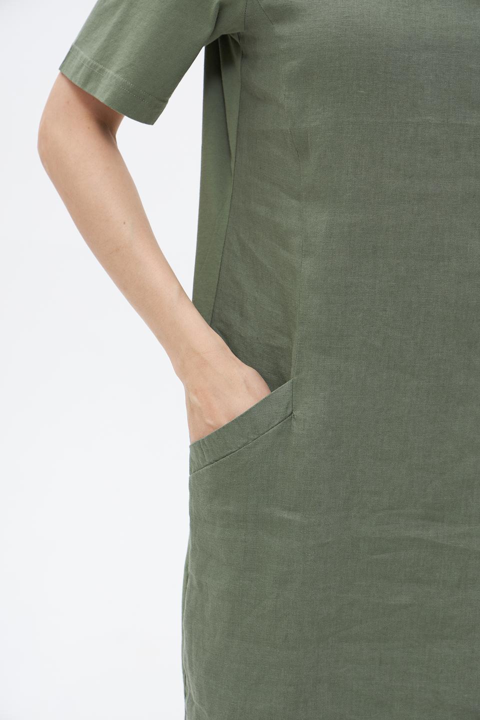 Платье Oui из льна оливковое