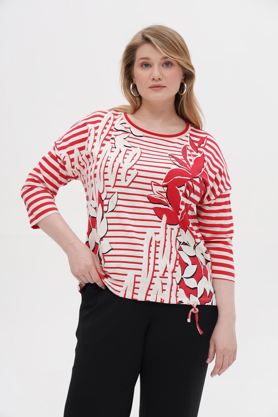 Блуза Olsen в полоску с цветами