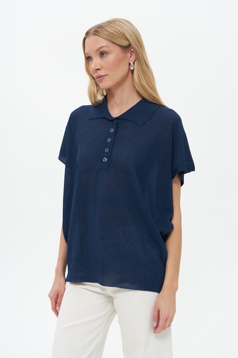 Пуловер Croche с воротником-поло тёмно-синий